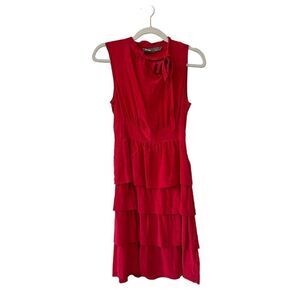 Anthropologie Girls From Savoy Silk Tiered Ruffle Mini Dress Red Women’s Size 6